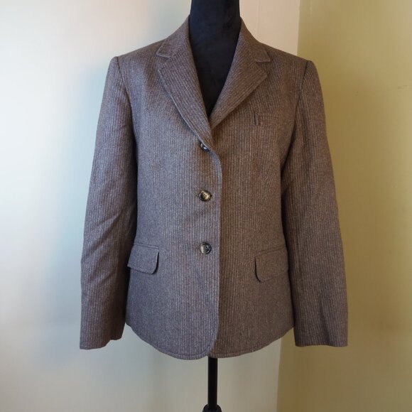 Vintage Vincent's Indiana Women's Brown Pinstripe Wool Blend Blazer 70s Costumer - Picture 1 of 12
